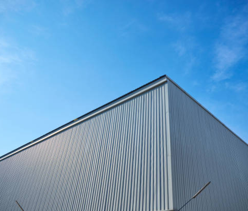 Metal sheet building with vivid blue sky
